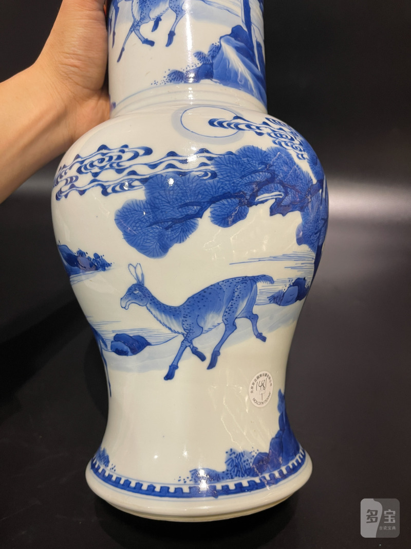 清康熙 青花山水松鹤延年凤尾尊 - 图15